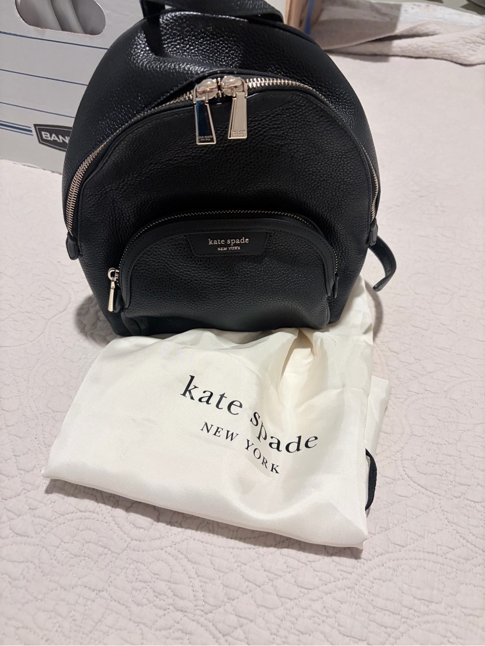 kate spade Black Pebbled Leather Mini Backpack with Gold Hardware